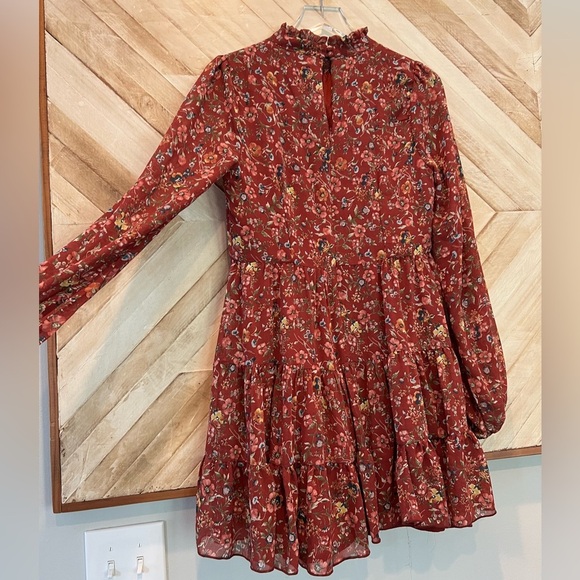 NWOT Forever 21 Floral Long Sleeve Chiffon Tiered Dress Size L - Picture 5 of 7